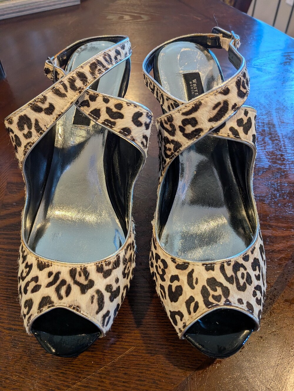 White House Black Market Leopard Print Peep-Toe Womens Heels -